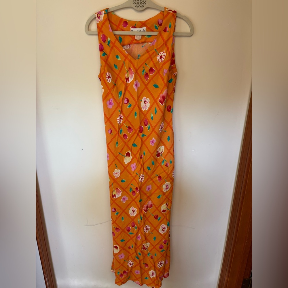 ☀️Ronni Nicole Vintage Orange and Pink Floral Maxi Dress